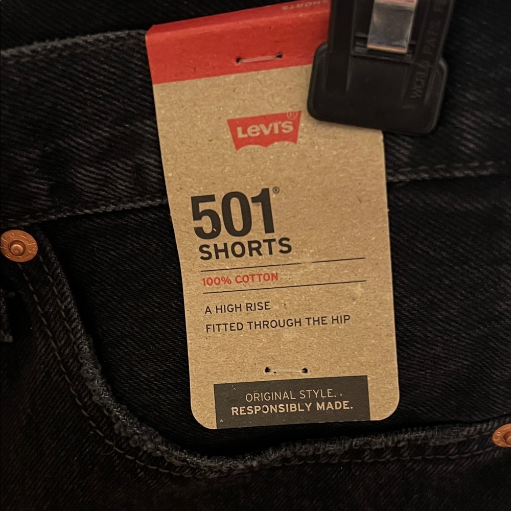 Levi's Black Ripped Denim Cutoff Shorts - Picture 2 of 5